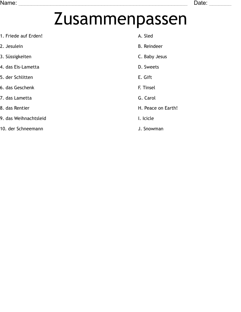 Zusammenpassen Worksheet