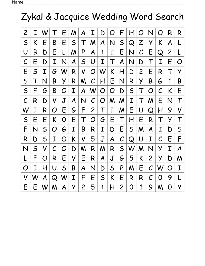 Zykal & Jacquice Wedding Word Search