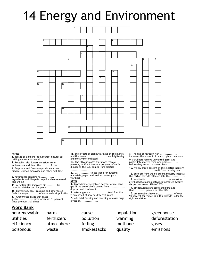 14 Energy and Environment Crossword