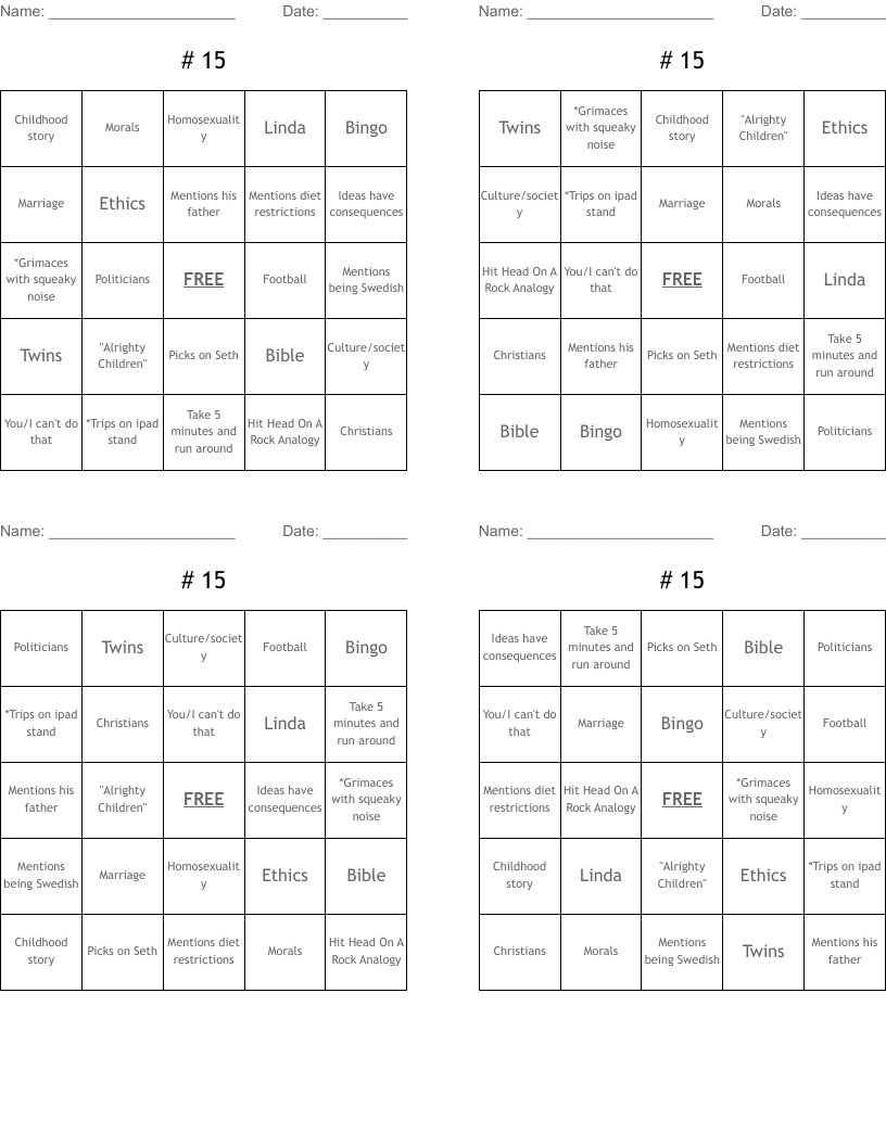 # 15 Bingo Cards