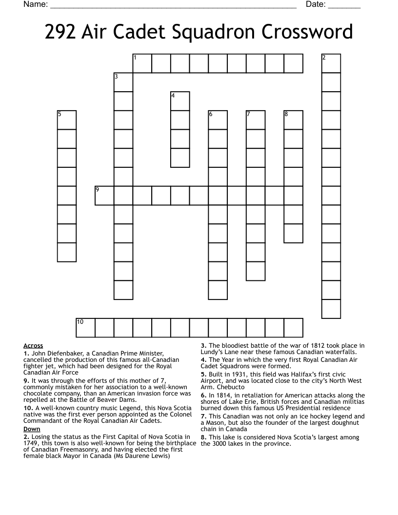  292 Air Cadet Squadron Crossword