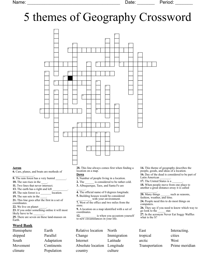 5 themes of Geography Crossword