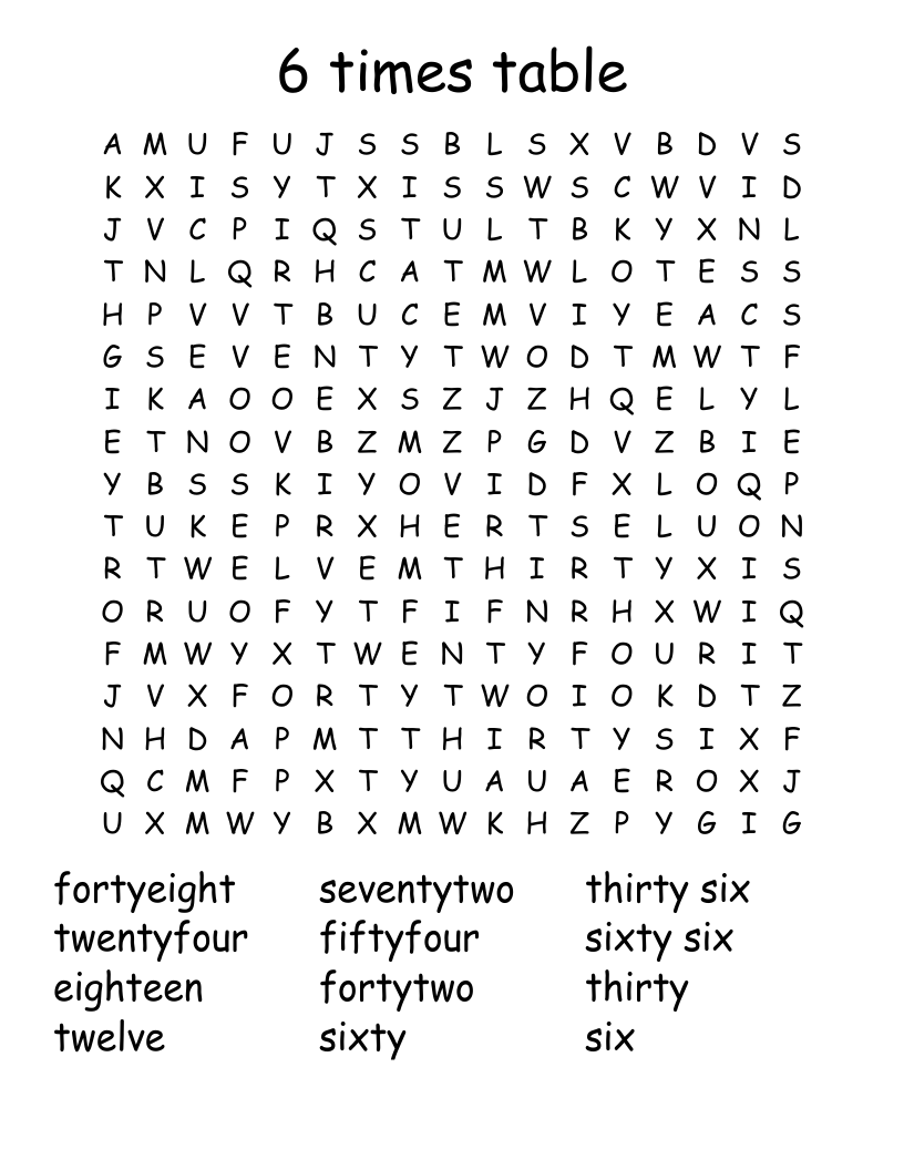  6 times table Word Search