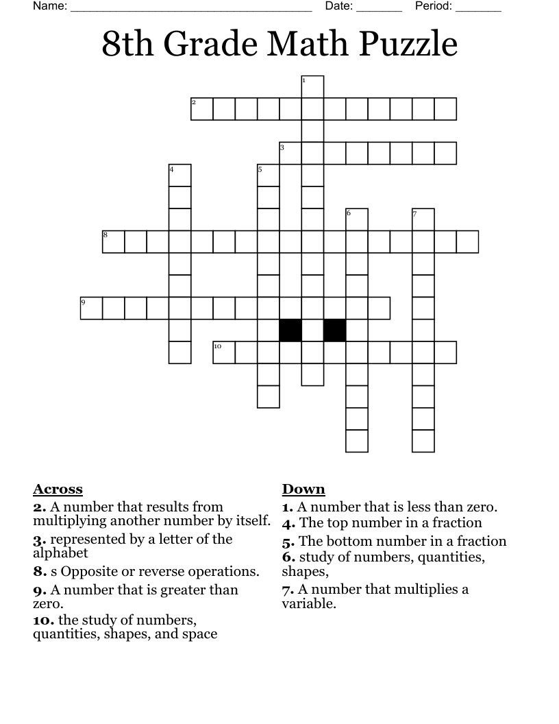  8th Grade Math Puzzle Crossword