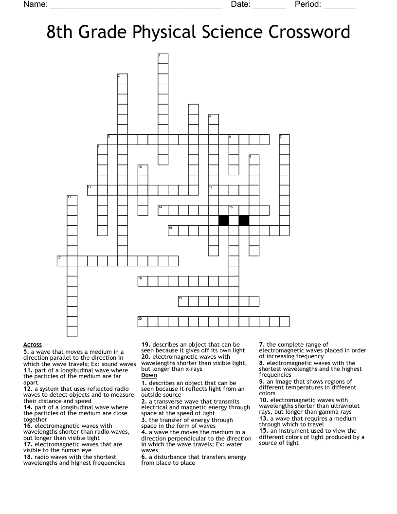  8th Grade Physical Science Crossword 