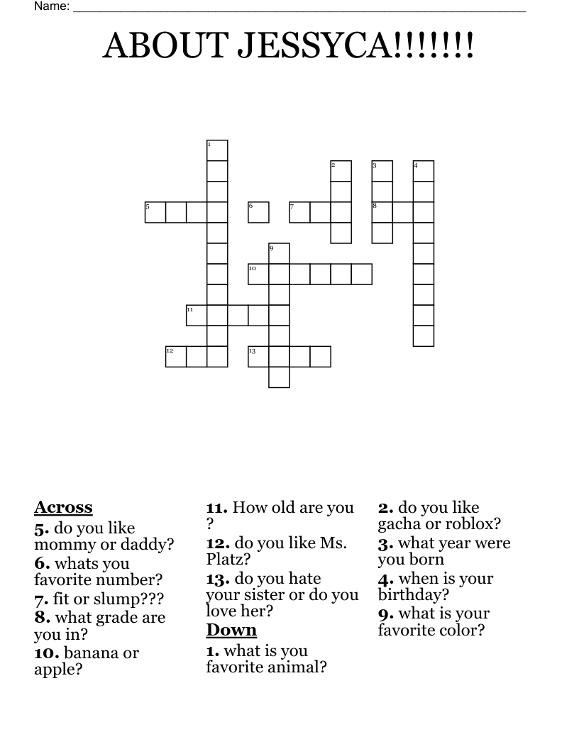  ABOUT JESSYCA!!!!!!! Crossword