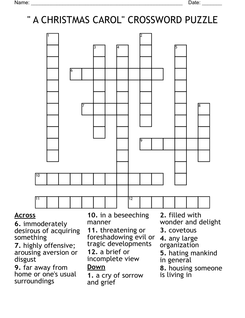 " A CHRISTMAS CAROL" CROSSWORD PUZZLE 