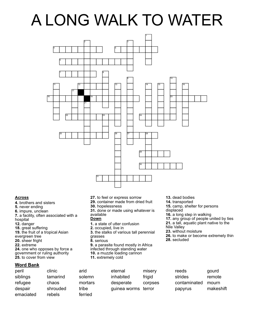  A LONG WALK TO WATER  Crossword