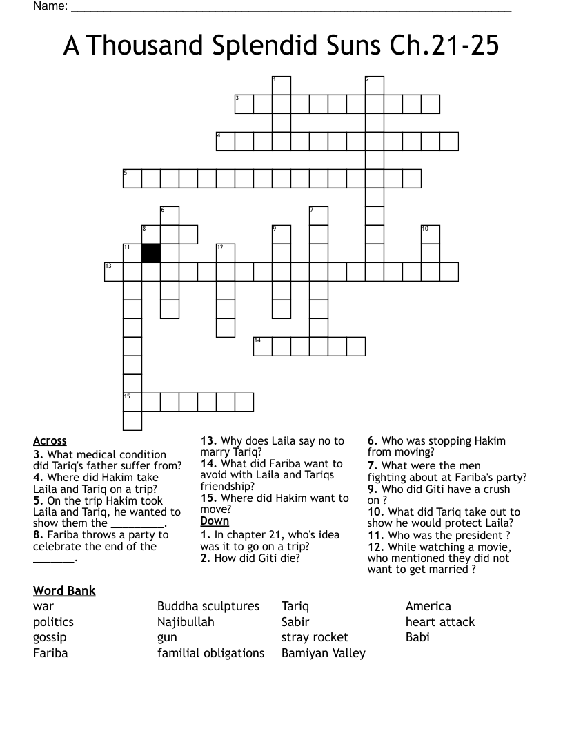  A Thousand Splendid Suns Ch.21-25 Crossword