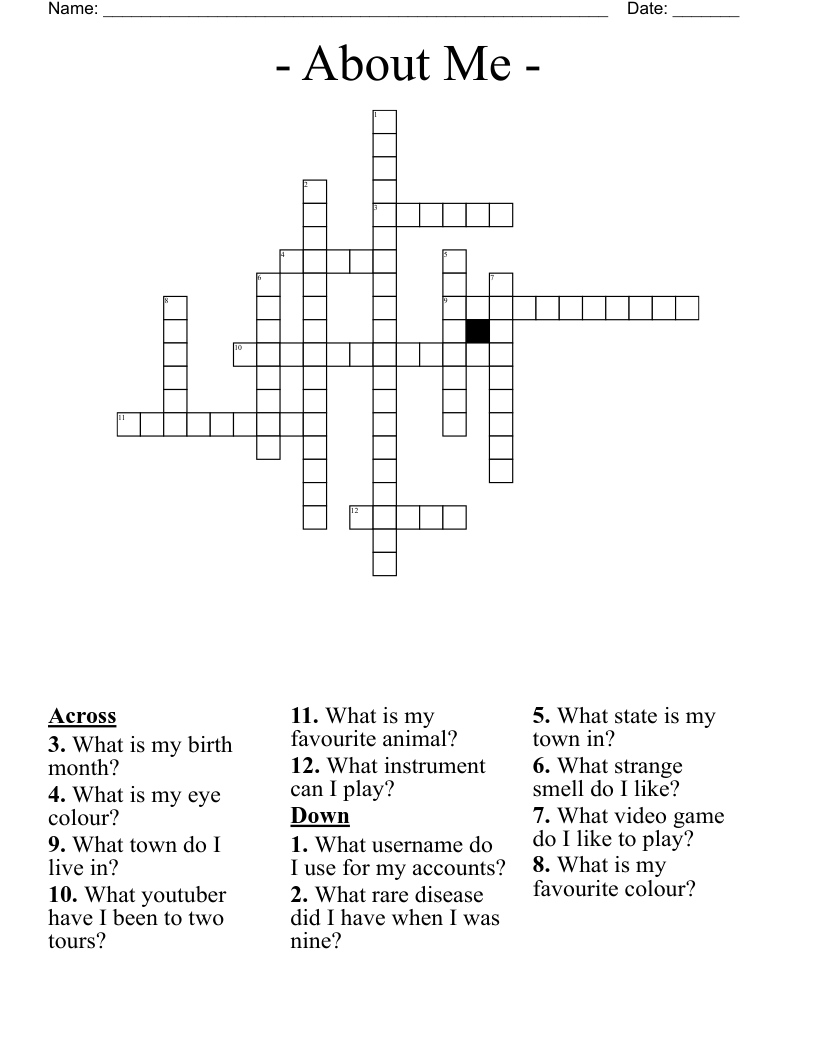 - About Me - Crossword