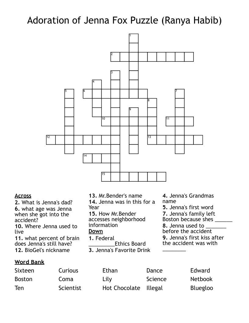  Adoration of Jenna Fox Puzzle (Ranya Habib) Crossword