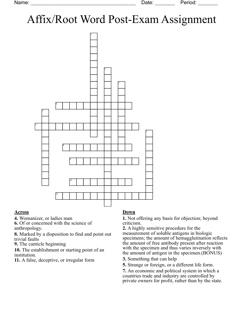 Affix/Root Word Post-Exam Assignment