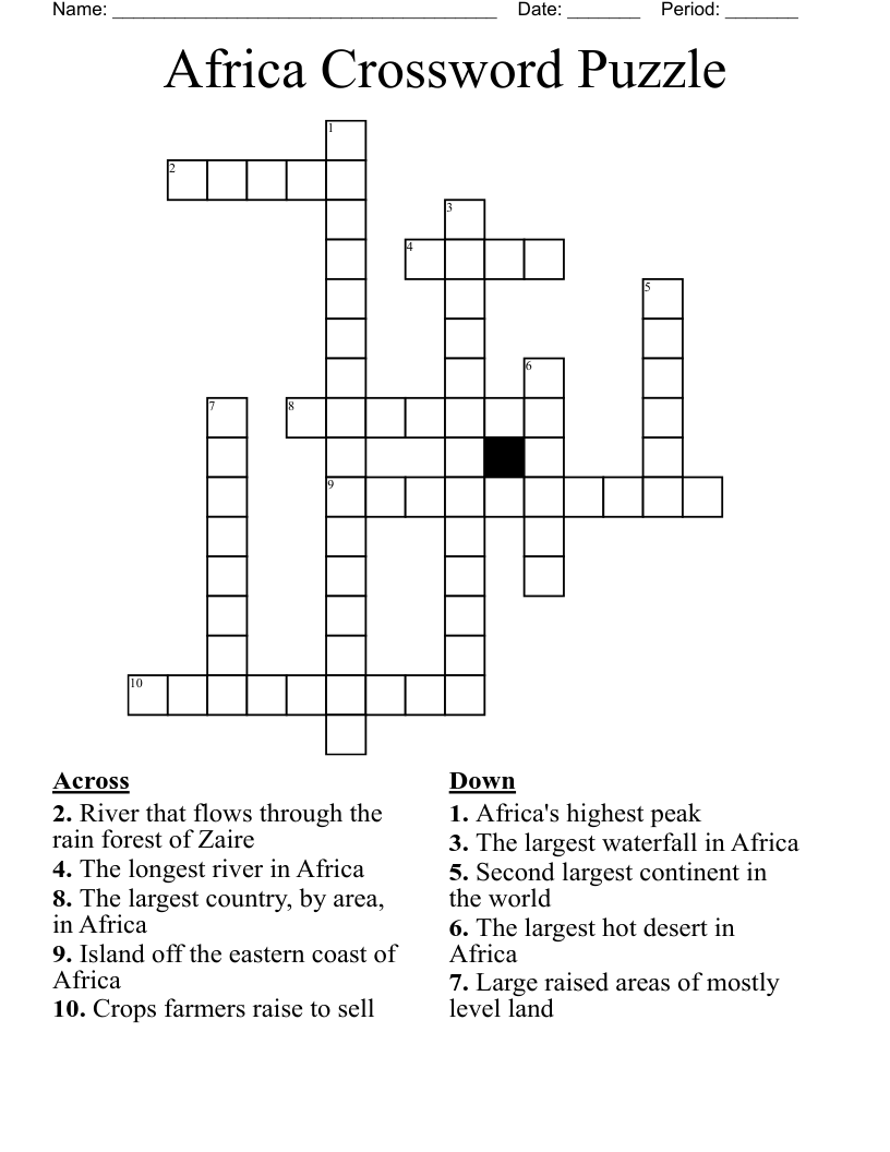  Africa Crossword Puzzle 