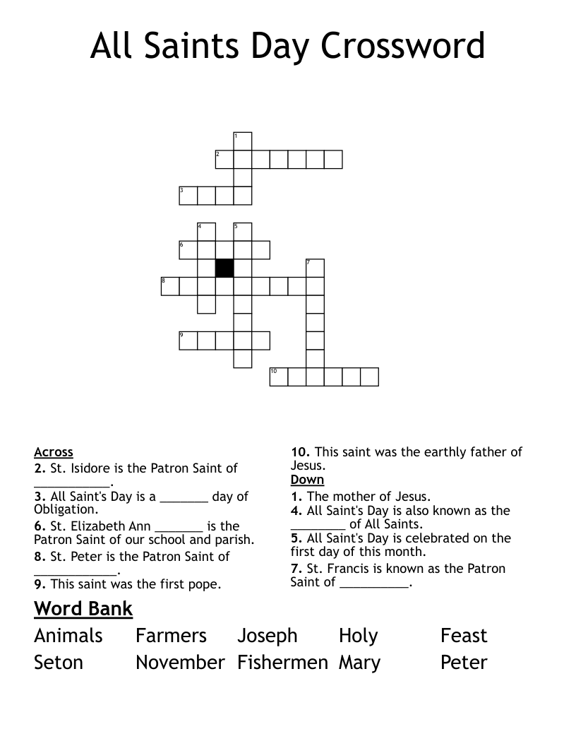 All Saints Day Crossword
