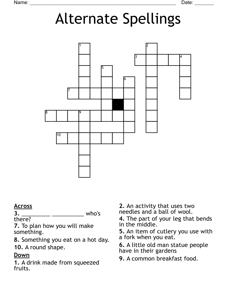  Alternate Spellings Crossword