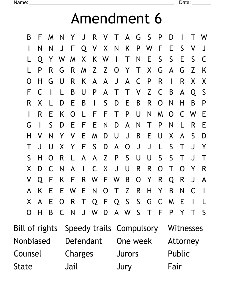  Amendment 6 Word Search