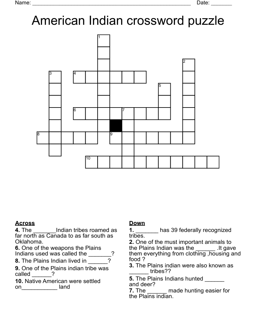  American  Indian crossword puzzle 