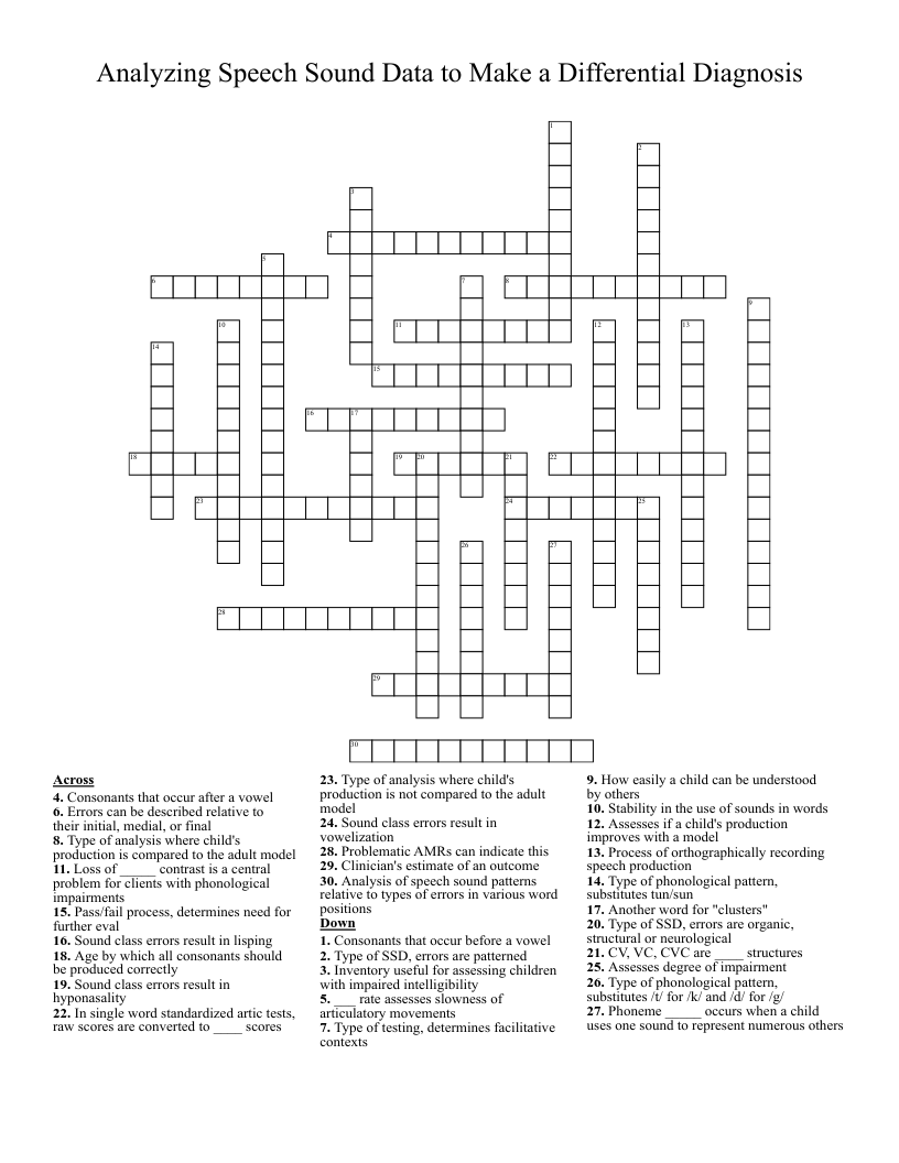  Analyzing Speech Sound Data to Make a Differential Diagnosis Crossword
