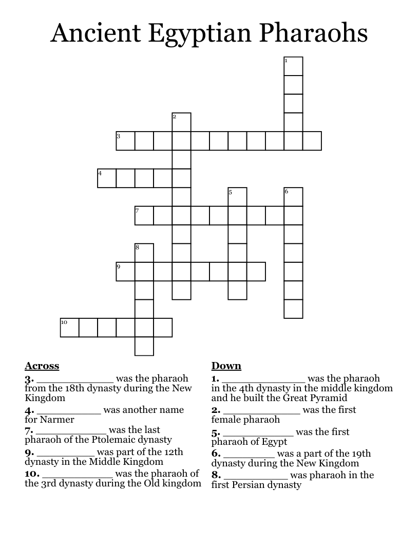  Ancient Egyptian Pharaohs  Crossword