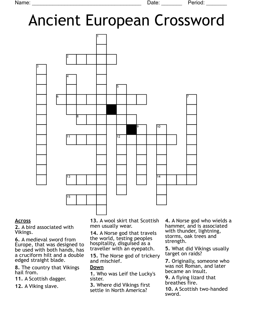  Ancient European Crossword