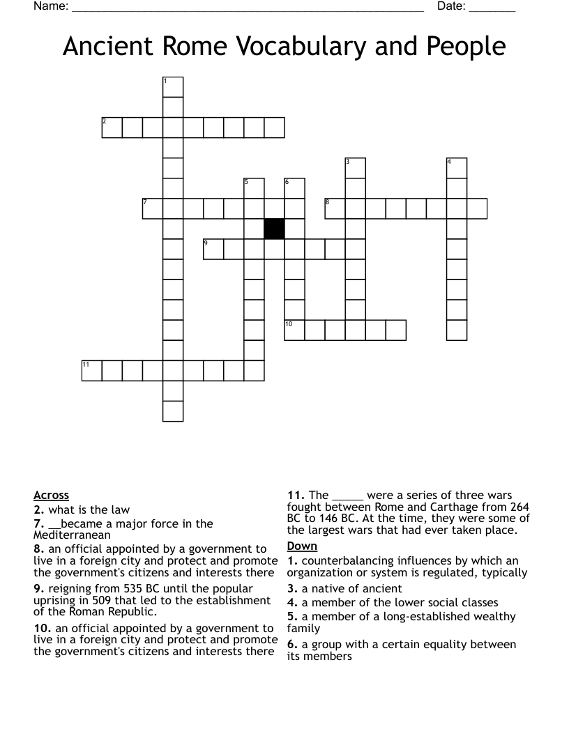  Ancient Rome Vocabulary and People Crossword