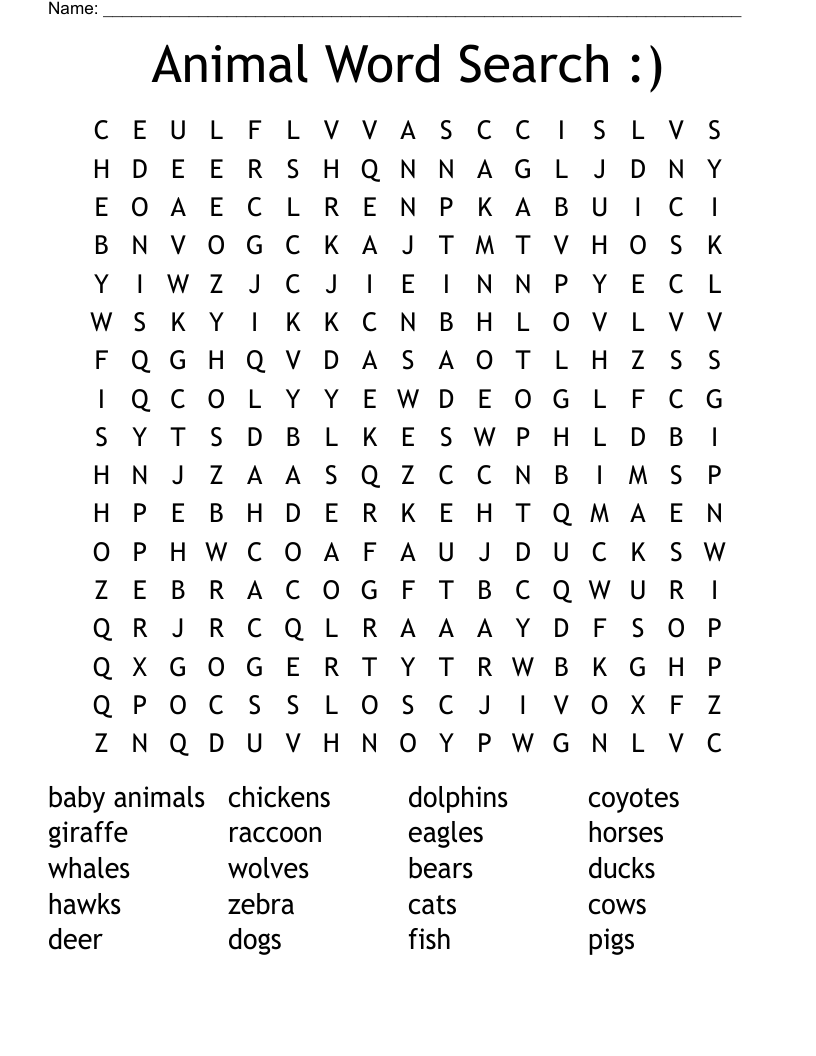  Animal Word Search :)