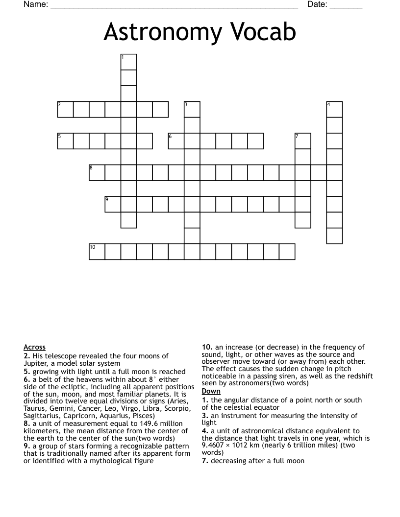 Astronomy Vocab Crossword