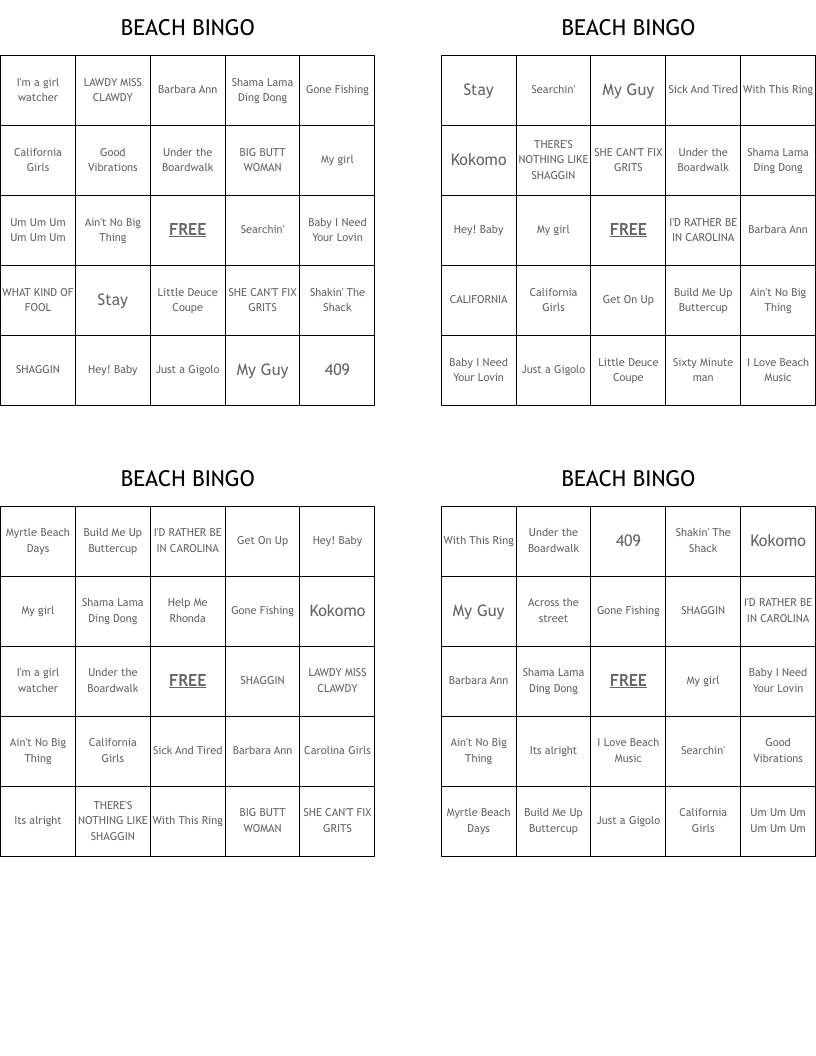  BEACH BINGO