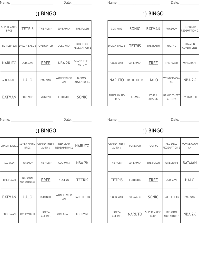 ;) BINGO