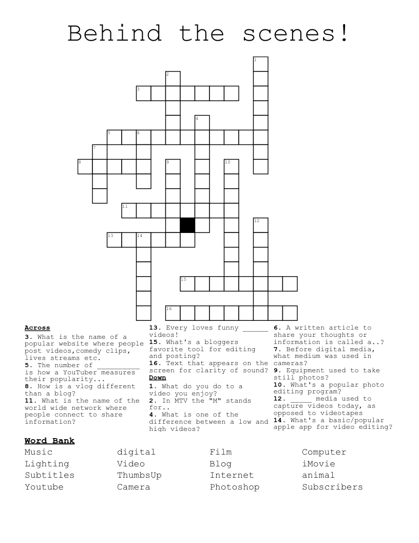  Behind the scenes! Crossword