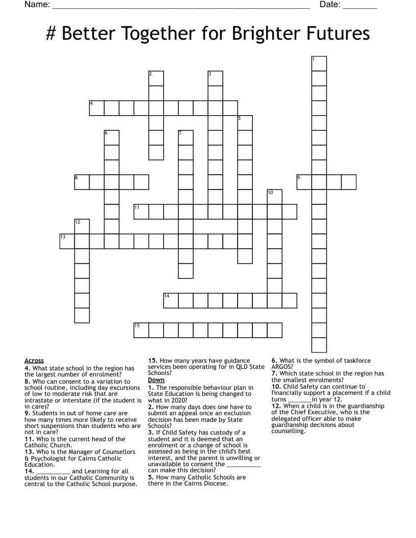 # Better Together for Brighter Futures  Crossword