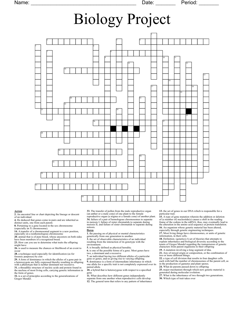  Biology Project Crossword