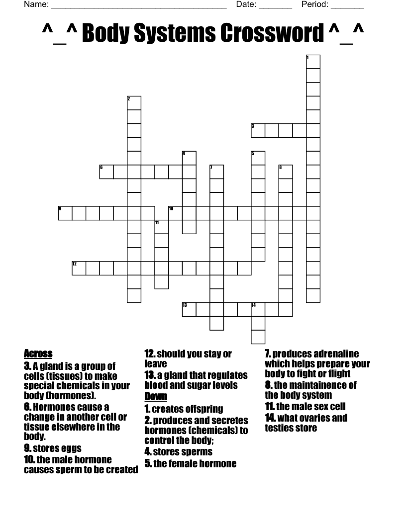 ^_^ Body Systems Crossword ^_^