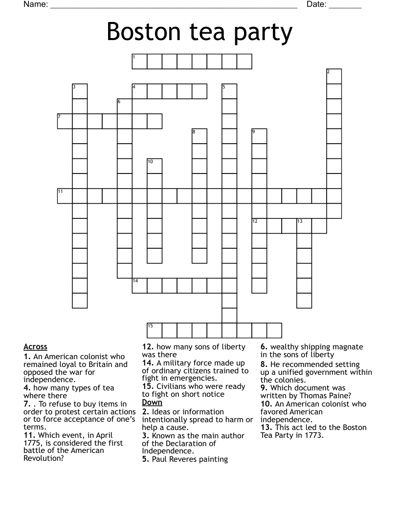  Boston tea party  Crossword