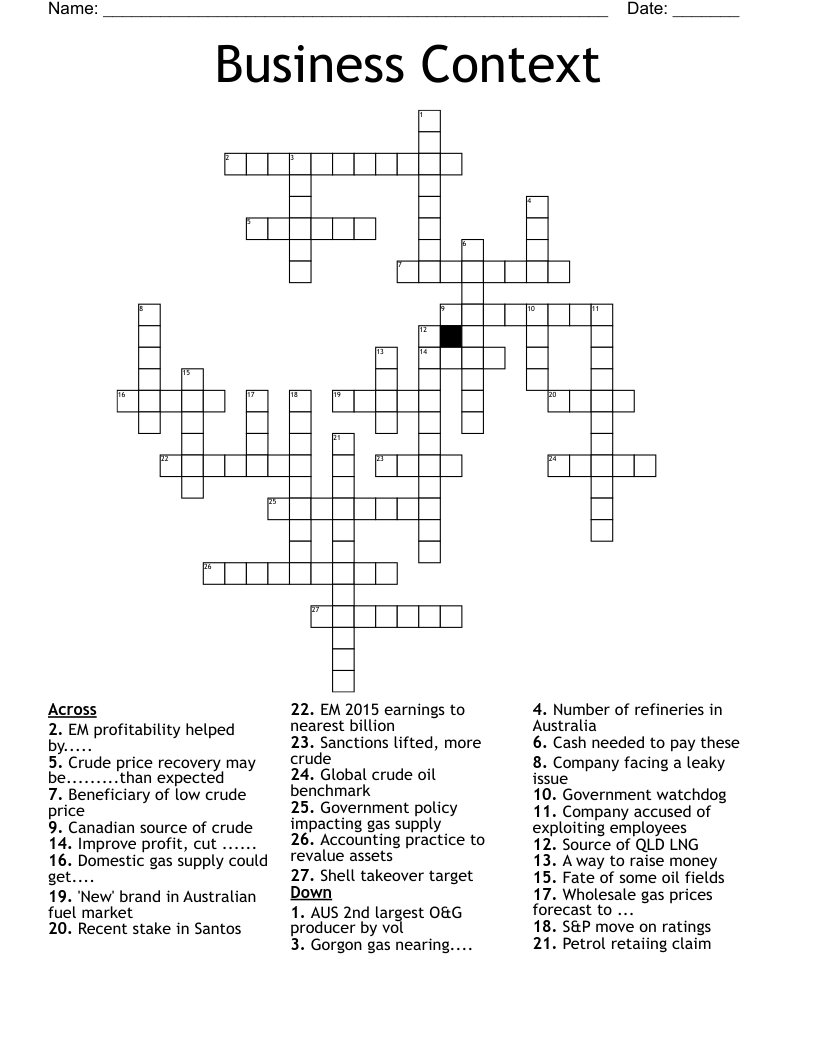  Business Context Crossword