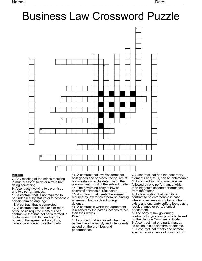  Business Law Crossword Puzzle