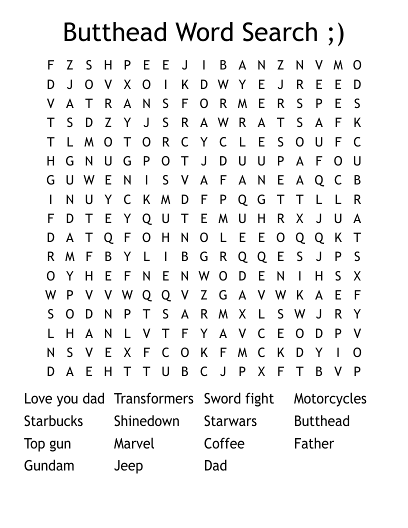 Butthead Word Search ;) 