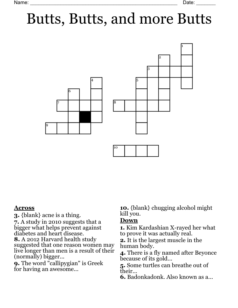  Butts, Butts, and more Butts Crossword