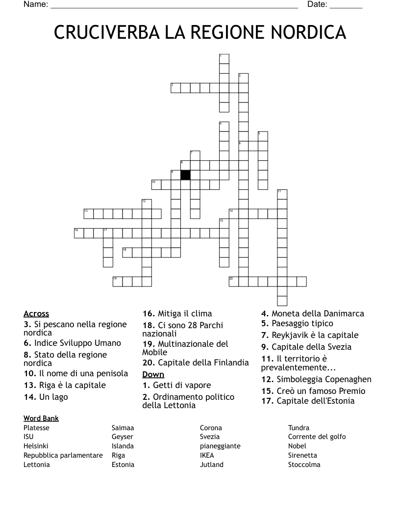  CRUCIVERBA    LA REGIONE NORDICA Crossword