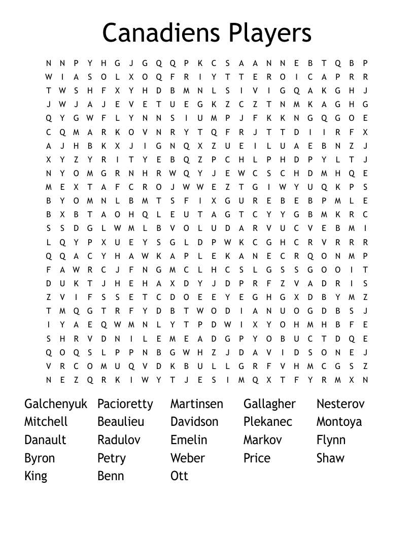  Canadiens Players  Word Search