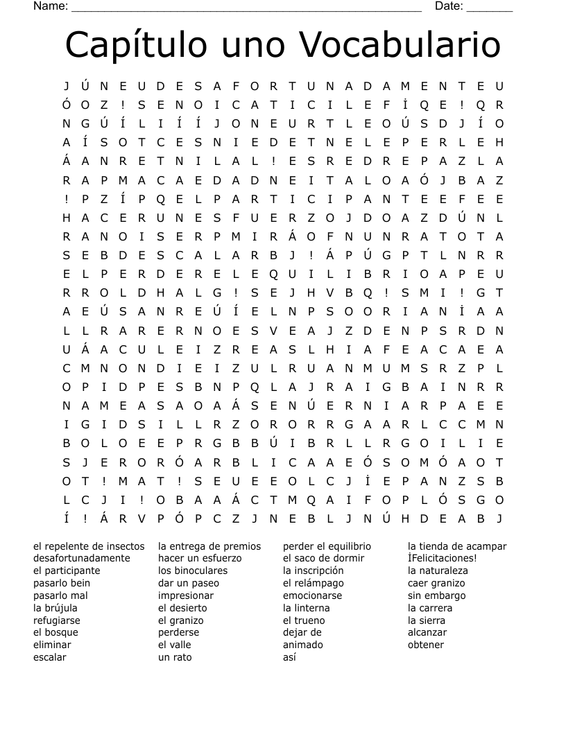  Capítulo uno Vocabulario Word Search