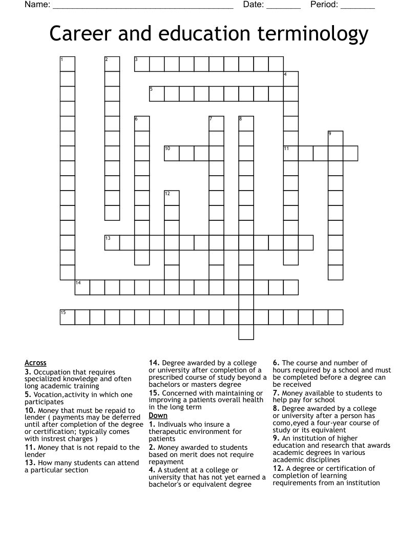 Career and education terminology  Crossword