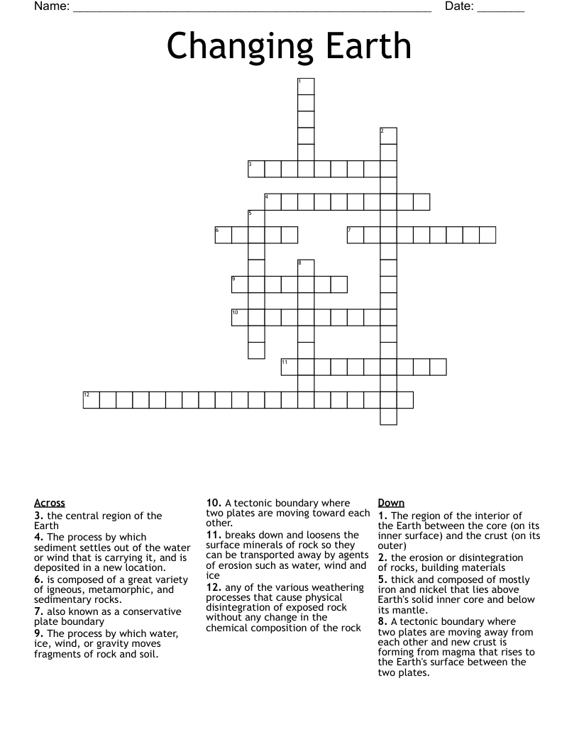  Changing Earth  Crossword