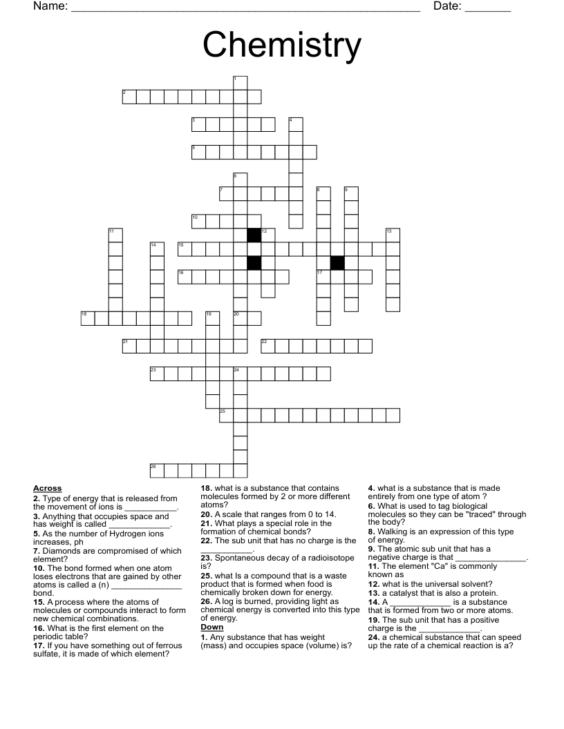  Chemistry  Crossword