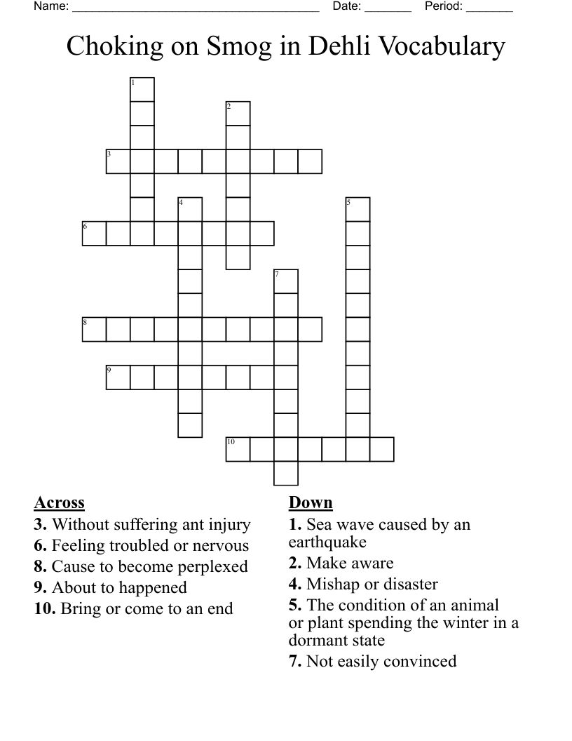  Choking on Smog in Dehli Vocabulary  Crossword
