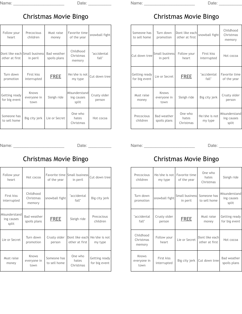  Christmas Movie Bingo