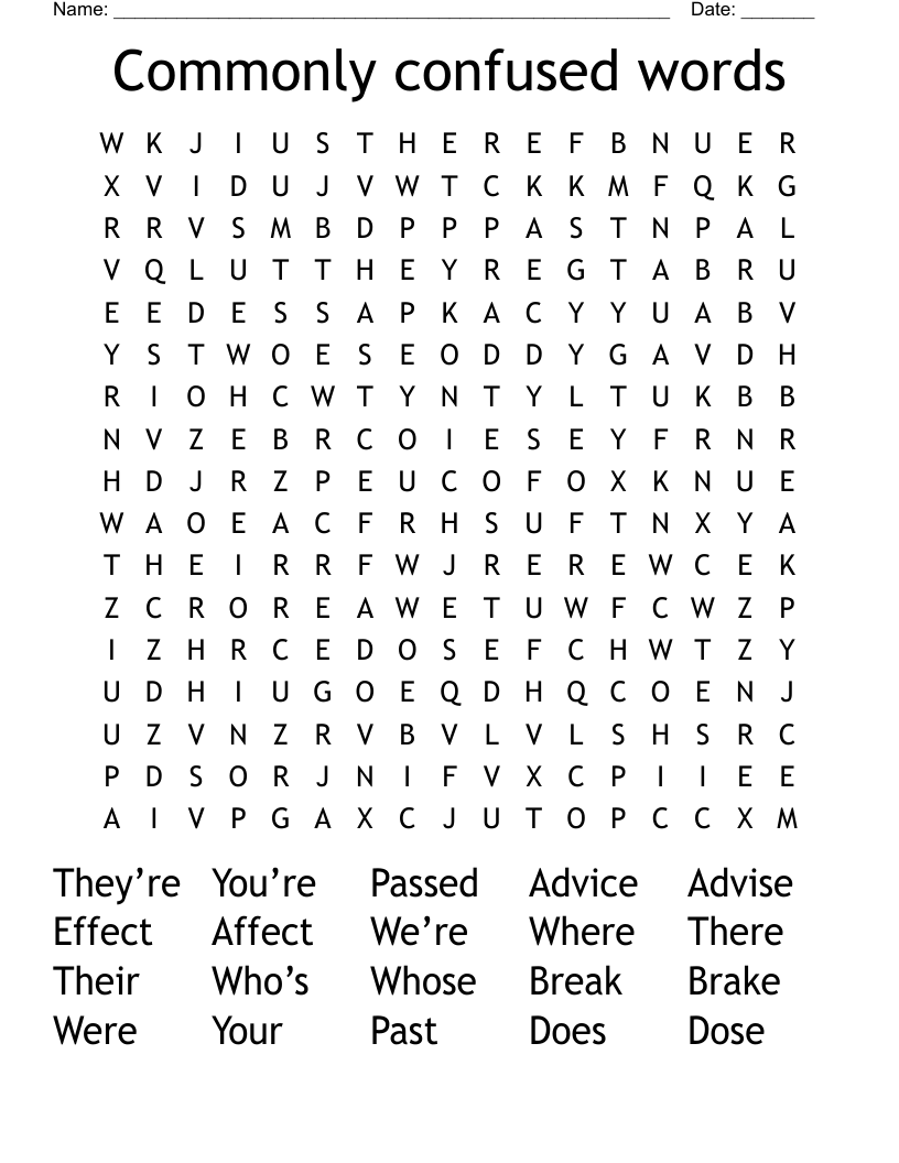  Commonly confused words  Word Search