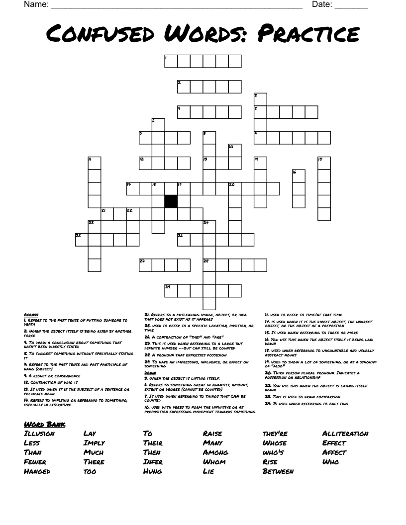  Confused Words: Practice Crossword