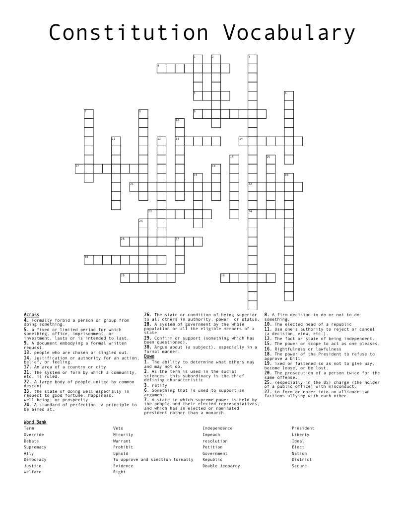  Constitution Vocabulary