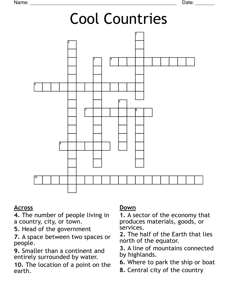  Cool Countries Crossword